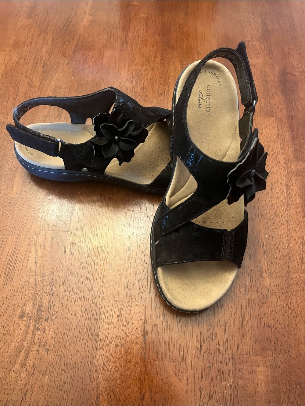 Clarks Black Floral Slingback Sandals